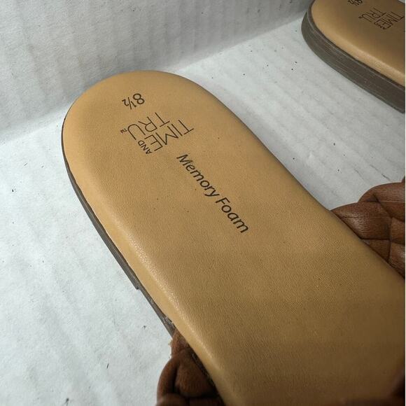 Vacation Brown and Tan Size 8.5 Strap Braided Slide Flat Sandals Boho Casual - Picture 7 of 8